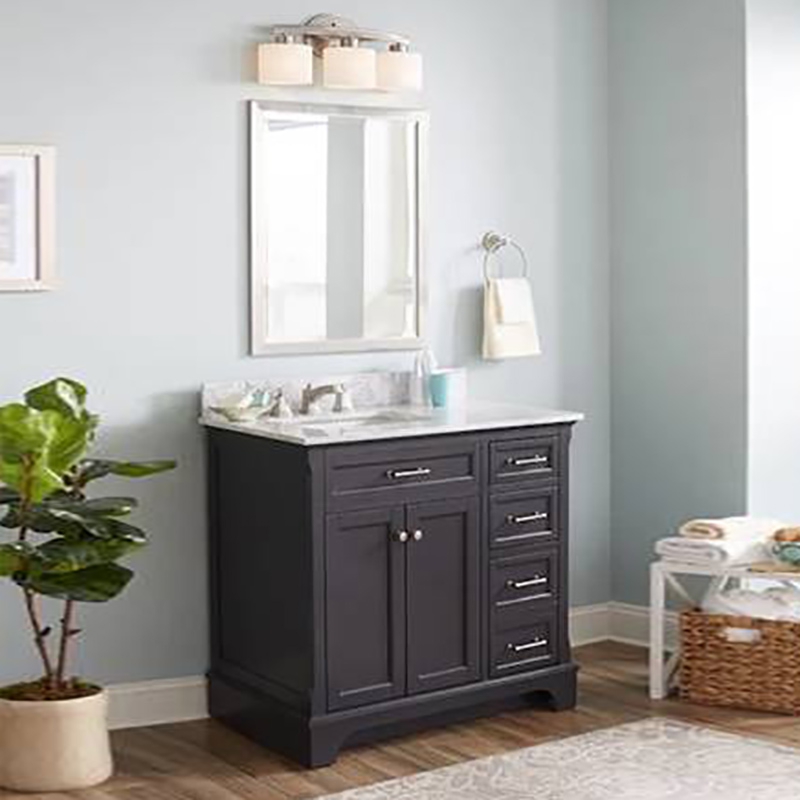 Marble Bathroom Wash Basin Vanity Cabinet Customized Black Wood